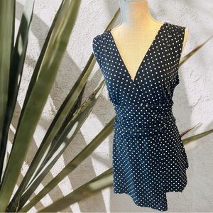 Ronni Nicole Black & White Polka Dot V neck Sleeveless Sexy Tunic Sz 14